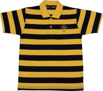 NeuVin Boys Striped Cotton Blend T Shirt(Yellow, Pack of 1)