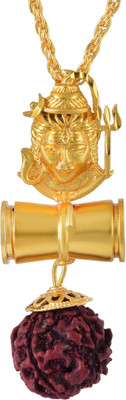 Morvi Gold Plated Brass Panchmukhi Rudraksh Bholenath mahadev Shiva Design, Openable Damru Shape Chain Pendant Hindu God Jewellery for Men and Women Gold-plated Brass Pendant