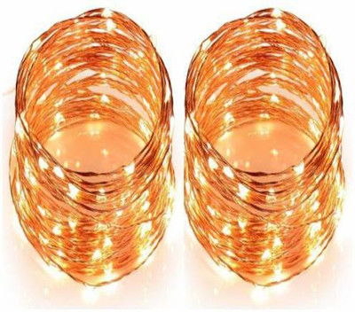 SANCTUM Copper String Battery 30 LEDs 3 m Gold, Yellow Steady Water Drop Rice Lights(Pack of 2)