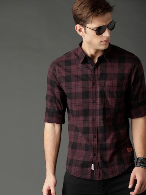 Roadster Men Checkered Casual Maroon Shirt