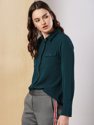 her by invictus Women Solid Casual Green Shirt