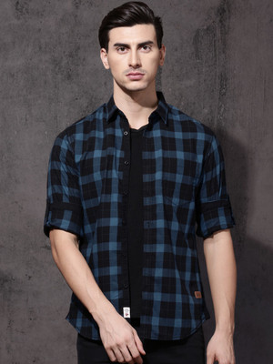 Roadster Men Checkered Casual Blue Shirt