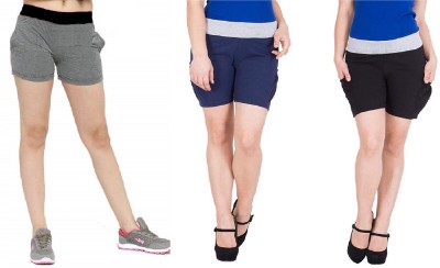 FeelBlue Color Block Women Dark Blue, Black, Grey Gym Shorts