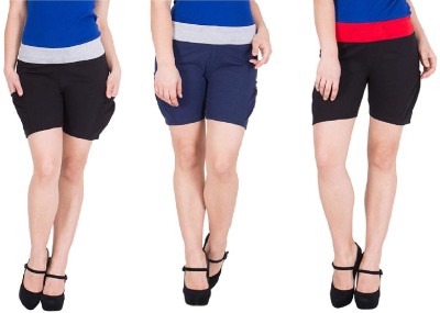 FeelBlue Color Block Women Dark Blue, Black Gym Shorts