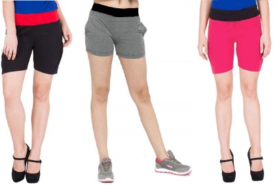 FeelBlue Color Block Women Black, Pink, Grey Gym Shorts