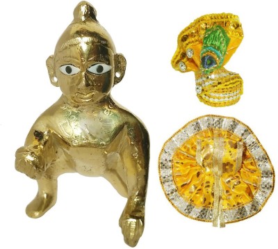 Shriram Traders Brass Laddu Gopal/ Thakur Ji Idol (8.5x5.5x9 cm) (Free Poshak & Pagdi) By Shriram Traders Decorative Showpiece  -  9 cm(Brass, Gold)