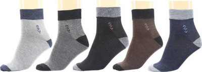 RAJAVI Men Color Block, Geometric Print Mid-Calf/Crew(Pack of 5)
