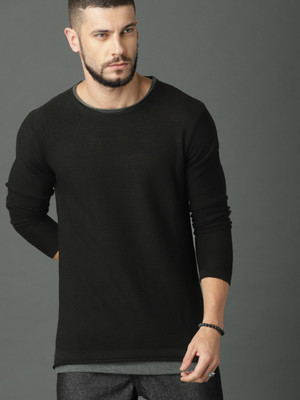 Roadster Solid Round Neck Casual Men Black Sweater