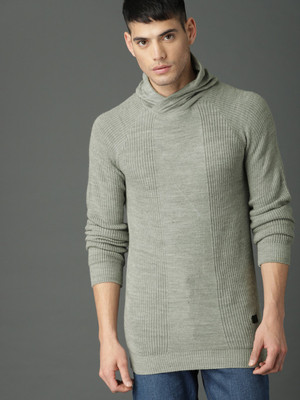 Roadster Solid Cowl Neck Casual Men Grey Sweater at flipkart