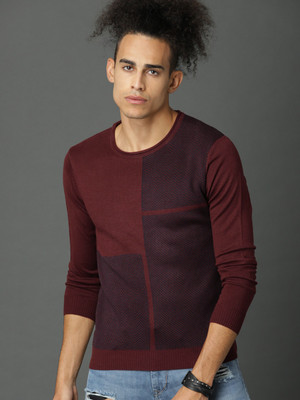 Roadster Solid Round Neck Casual Men Maroon Sweater at flipkart