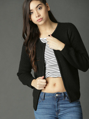 Roadster Woven High Neck Casual Women Black Sweater