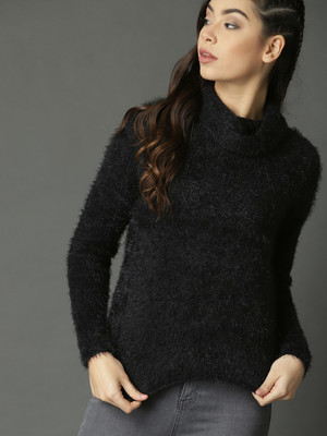 Roadster Fast and Furious Solid Turtle Neck Casual Women Black Sweater