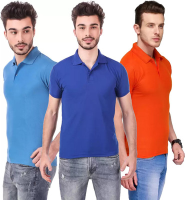 KEOTI Solid Men Polo Neck Light Blue, Blue, Orange T-Shirt