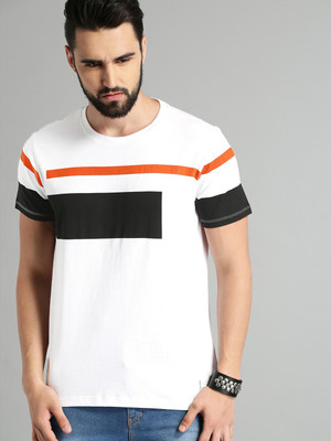 Roadster Color Block Men Round Neck White T-Shirt