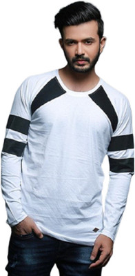 FASHNET Colorblock Men Round Neck White T-Shirt