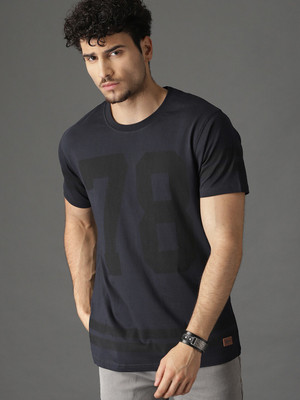 Roadster Printed Men Round Neck Dark Blue T-Shirt