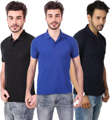 KEOTI Solid Men Polo Neck Blue, Black T-Shirt