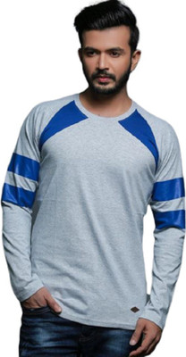 FASHNET Colorblock Men Round Neck Blue, Grey T-Shirt