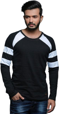 FASHNET Colorblock Men Round Neck Black T-Shirt