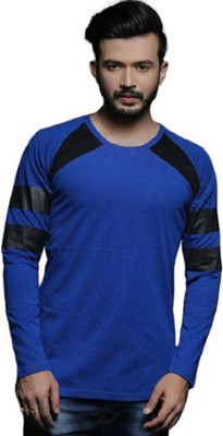 FASHNET Colorblock Men Round Neck Blue T-Shirt