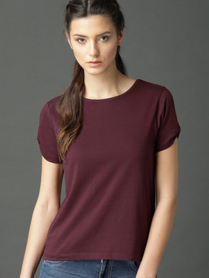 Roadster Casual Slit Sleeve Solid Women Maroon Top