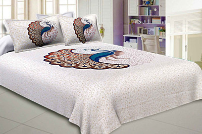 sapphirelanes 240 TC Cotton Double, King Animal Flat Bedsheet(Pack of 1, Cream Base, Brown, Blue)