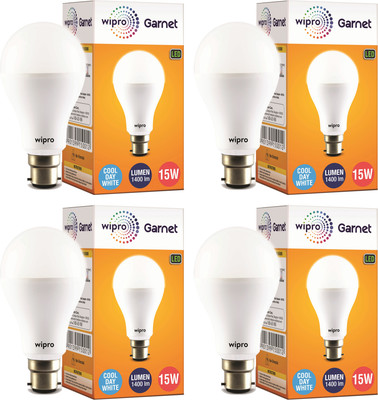Wipro 15 W Standard B22 LED Bulb(White, Pack of 4)
