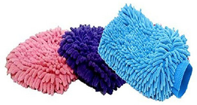 Modone Gloves Microfiber Multipurpose Wash Gloves Multi Color (Pack of 3) Wet and Dry Glove Set(Free Size Pack of 3)