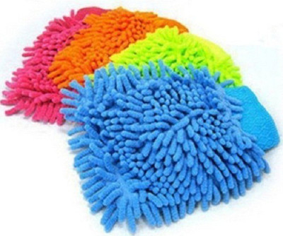 Maison & Cuisine Gloves Microfiber Multipurpose Wash Gloves Multi Color (Pack of 4) Wet and Dry Glove Set(Free Size Pack of 4)