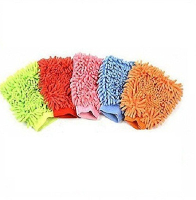 Maison & Cuisine Gloves Microfiber Multipurpose Wash Gloves Multi Color (Pack of 5) Wet and Dry Glove Set(Free Size Pack of 5)