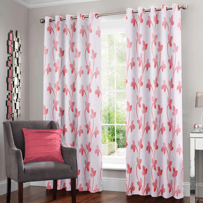 Story@home 152 cm (5 ft) Polyester Window Curtain (Pack Of 2)(Printed, Peach)