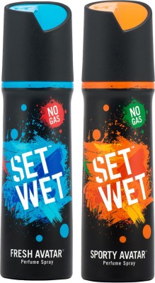 Set Wet Sporty and Fresh Avatar Perfume Body Spray  -  For Men (240 ml, Pack of 2)