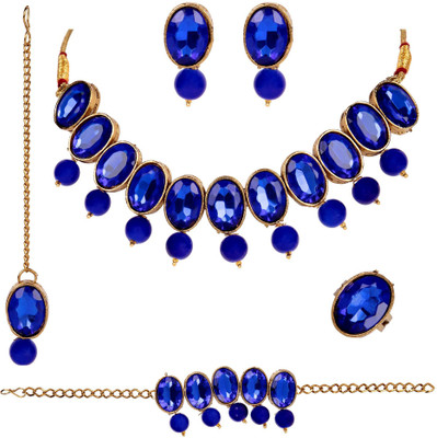 JEWELS GURU Alloy Gold-plated Blue Jewellery Set(Pack of 1)