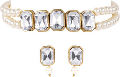 JEWELS GURU Alloy Gold-plated White Jewellery Set(Pack of 1)
