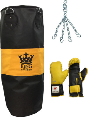 KING FITNESS 1 UNFILLED BOXING BAG 36 Inch, 1 PAIR BOXING GLOVES 10 Oz, 1 CHAIN Boxing Kit