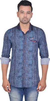 La Milano Men Self Design Casual Blue Shirt