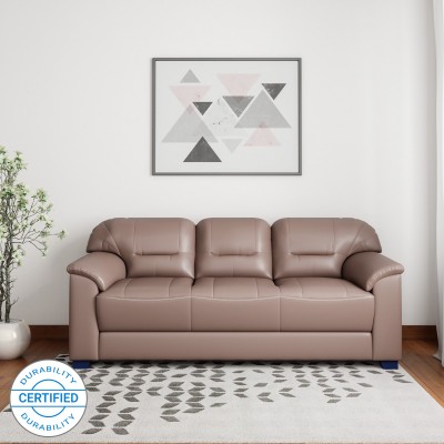 MUEBLES CASA Croma Leatherette 3 Seater  Sofa(Finish Color - Tan Brown, Knock Down)