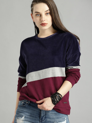 Roadster Full Sleeve Color Block Women Sweatshirt
