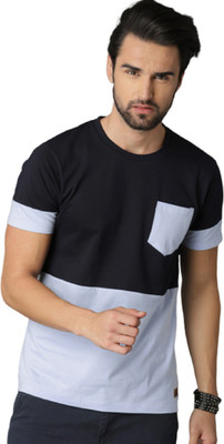 FASHNET Colorblock Men Round Neck Black, Grey T-Shirt
