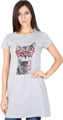Fleximaa Casual Regular Sleeve Printed Women Grey Top