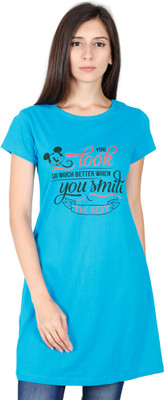 Fleximaa Casual Regular Sleeve Printed Women Light Blue Top