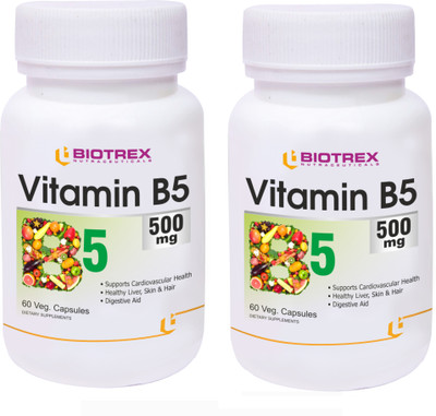 BIOTREX NUTRACEUTICALS Vitamin B5 500mg - 60 Veg Capsule, Pack Of 2(2 x 30 No)