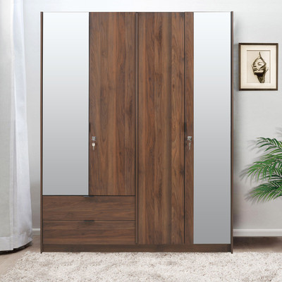 @home by Nilkamal Avery Engineered Wood 4 Door Wardrobe(Finish Color - Wenge, Mirror Included)