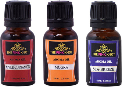 THE PINK KNOT Cinnamon , Mogra & Sea Breeze Aroma Oil Cinnamon , Mogra & Sea Breeze set of three aromatic fragrant diffuser oil (15ml each)(3 x 15 ml)