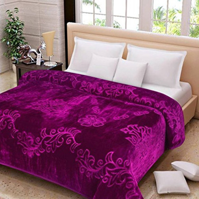 Oshano Self Design Single Mink Blanket for  Heavy Winter(Polyester, Purple)