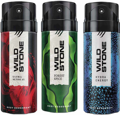 

Wild Stone Hydra Energy, Ultra Sensual & Forest Spice Deo Combo Deodorant Spray - For Men(450 ml, Pack of 3)