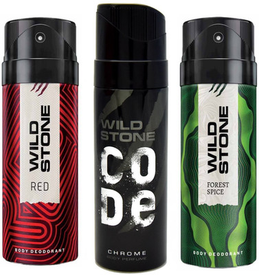 

Wild Stone RED DEODORANT 150 ML+CODE CHROME DEODORANT 120 ML+FOREST SPICE DEODORANT 150 ML Deodorant Spray - For Men(150 ml, Pack of 3)