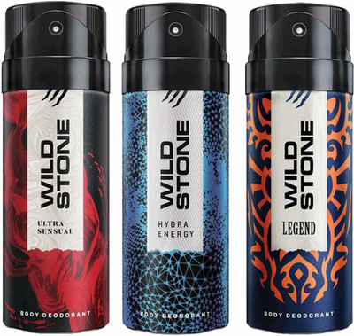 Wild Stone Hydra Energy, Legend & Ultra Sensual Deo Combo Deodorant Spray - For Men(450 ml, Pack of 3)