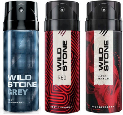 

Wild Stone Grey, Red & Ultra Sensual Deo Combo Deodorant Spray - For Men(450 ml, Pack of 3)