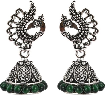 SILVER SHINE Beautiful Beads in Peacock Shape Alloy Jhumki Earring